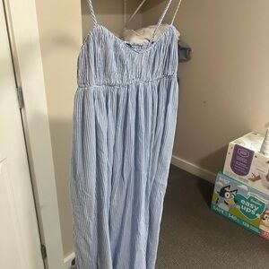 J. Crew Blue and White Striped Midi Dress